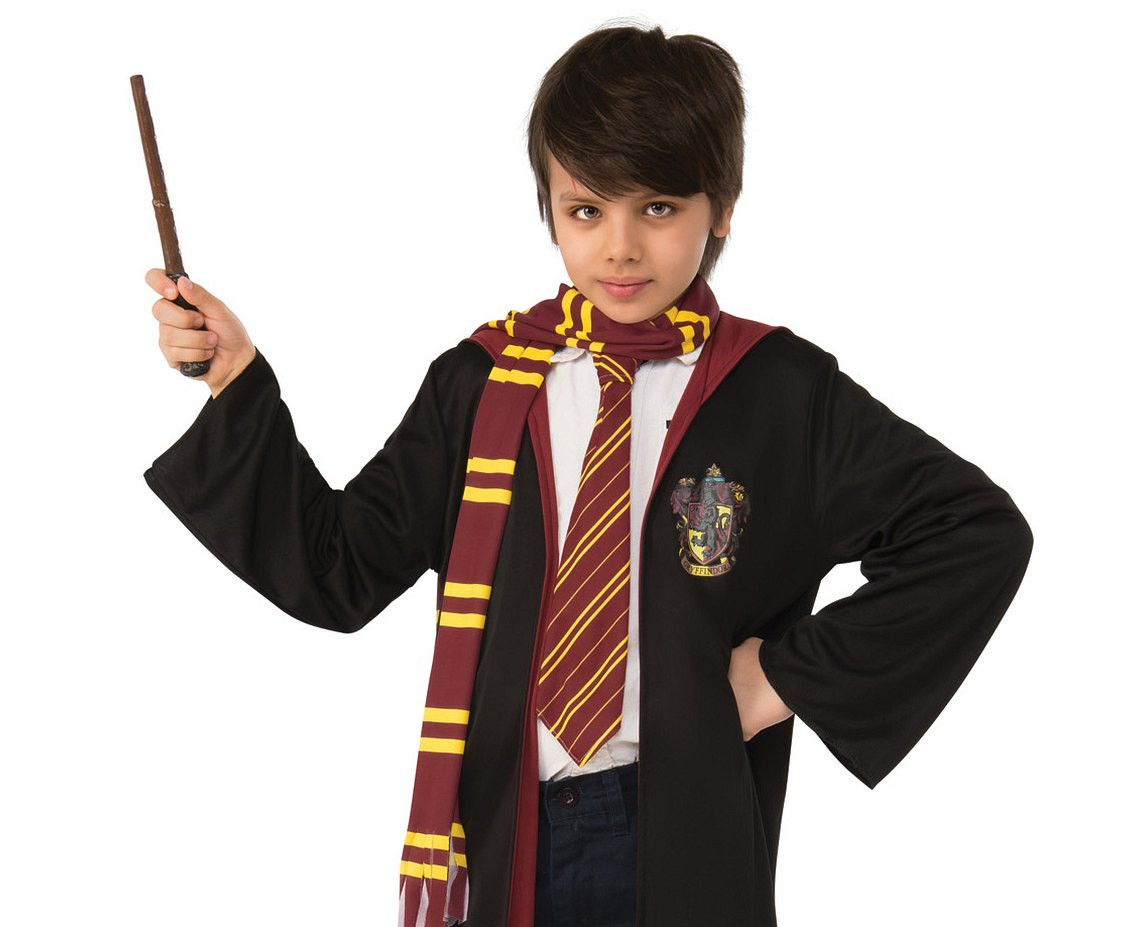 Includes: Gryffindor hooded robe, scarf, tie and wand